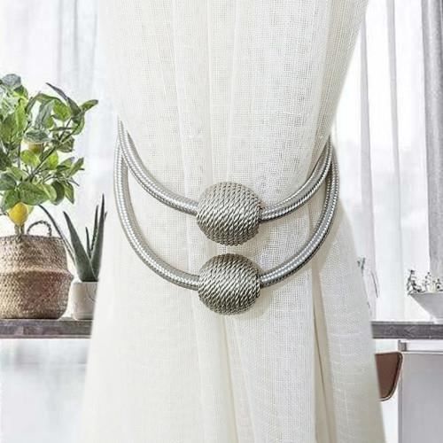 4 Attaches Magnétiques Pour Rideaux Avec Perles - Sangles Tissées 49 Cm - Aimants Puissants, Sans Perçage - Pour Salon, Chambre, Bureau