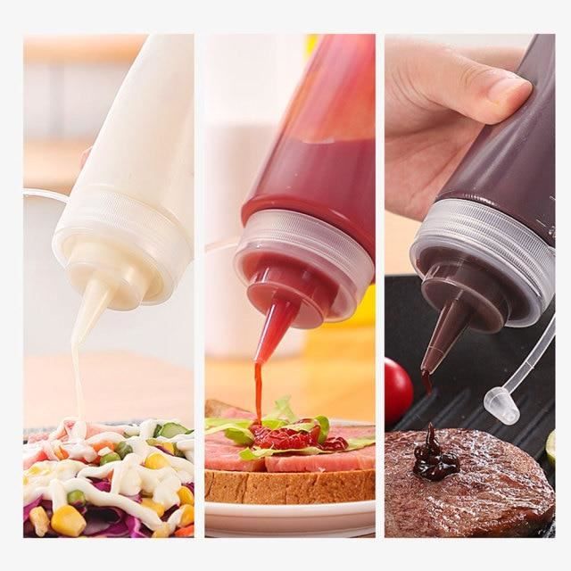 3 Bouteilles à Presser Pour Sauces - 3 Trous, 16 Oz, Jaune/Blanc/Rouge, Idéales Ketchup Mayo