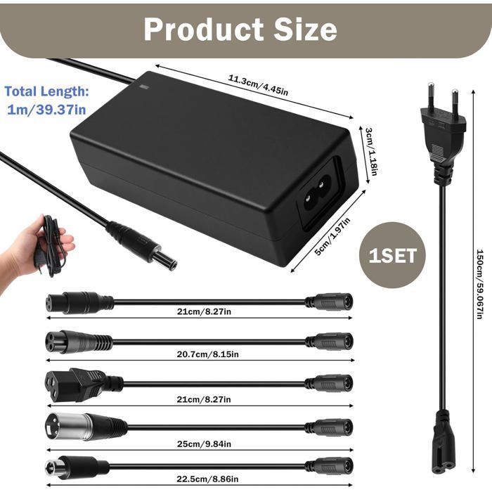 Chargeur Pour Trottinette électrique, Chargeur Universel 42V 2a Compatible Avec Chargeur De Trottinette Xiaomi M365 99465863