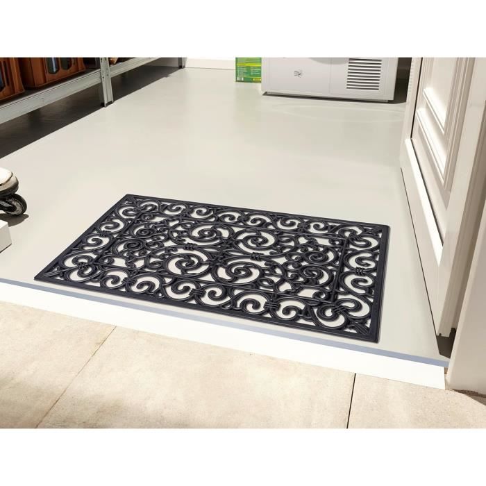 Paillasson Intérieur/Extérieur Hanse Home - 45x75cm - Caoutchouc Antidérapant - Aspect Fonte - Résistant Intempéries