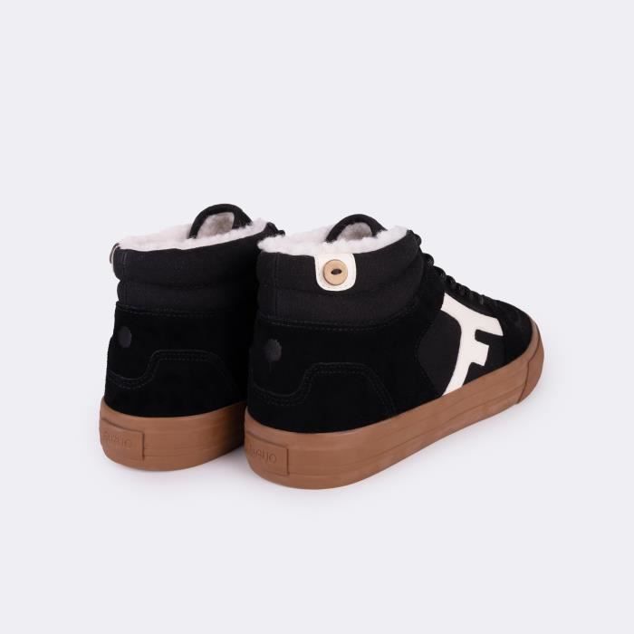 Baskets coton suède Faguo Walnut Mid Homme Noir Textile Plat  Lacets
