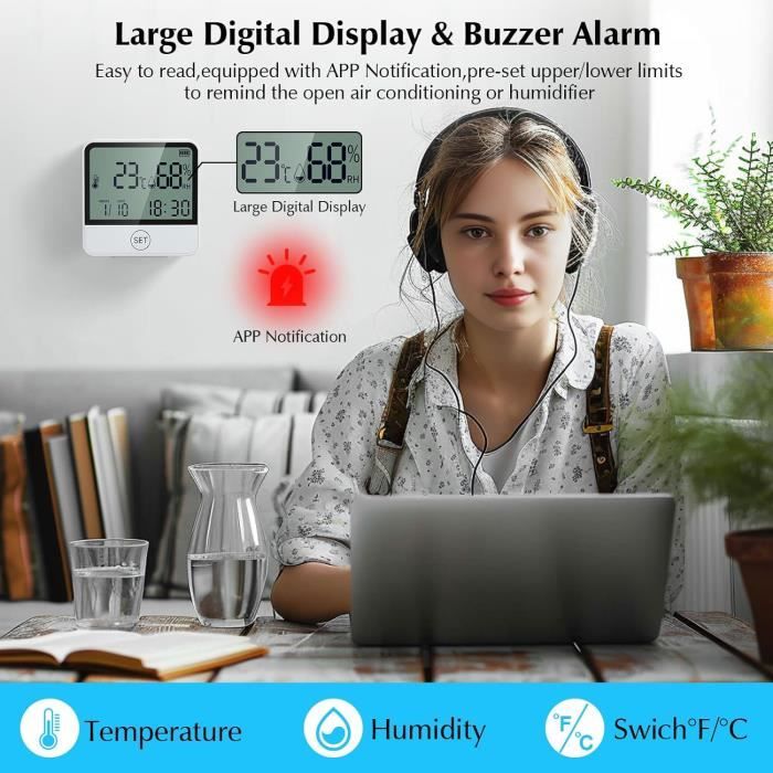 ORIA Lot De 3 Thermomètres Hygromètres Bluetooth, Minicapteurs De Température Intérieure Et D'humidité Avec Application, Export De Données, Compatible IOS/Android, Pour Salon, Chambre De Bébé, Maison