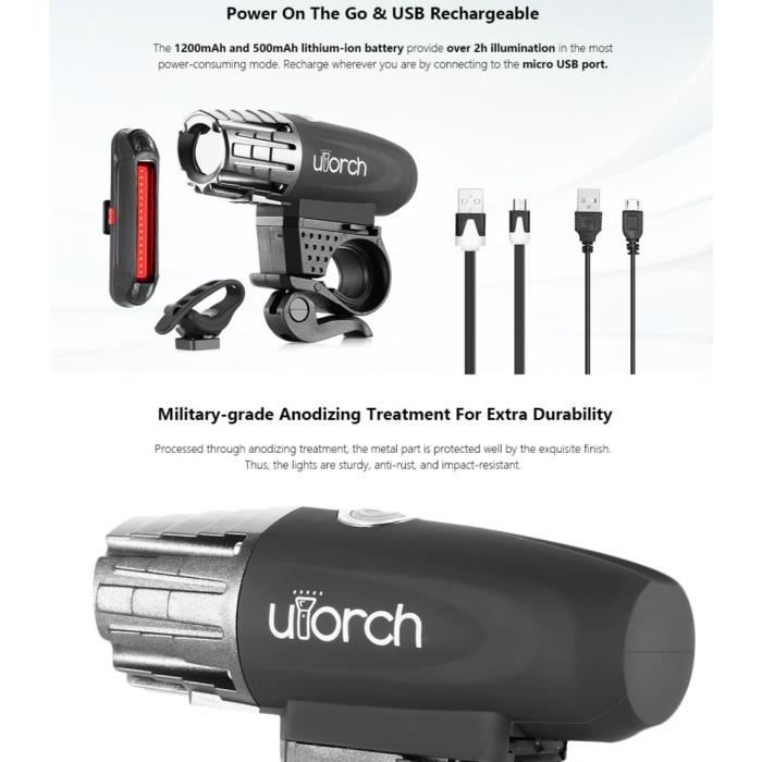 Phare Avant Vélo Kijli BK-01 LED - Recharge USB - Noir - 3 Modes