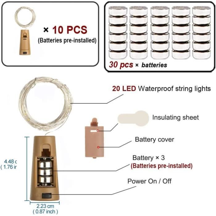 Bouchon lumineux Taille : env. 28 cm Guirlande 5 LED Piles incluses -  Cdiscount Maison