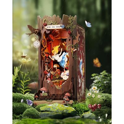 Rolife Holiday Café Book Nook Kit avec Lumières, Maquette Adulte 171 Pcs | Maison Miniature à Construire DIY, Puzzle 3D en Bois Booknook Serre de Jardin, Décor de Bibliothèque, Cadeau Créatif
