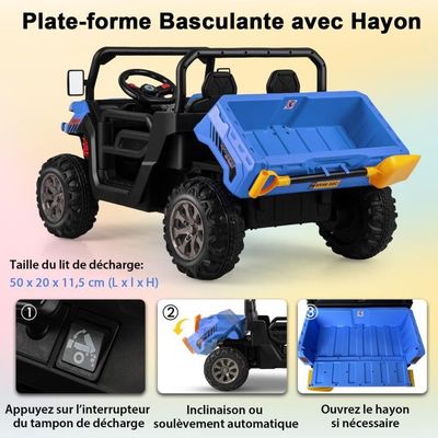 DREAMADE Voiture électrique pour enfant à partir de 3 ans, 2 places, 24 V, avec télécommande