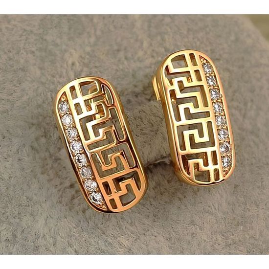 Boucles D'oreilles Dormeuses Plaqué Or – Motif Grec & Zirconia Cubique – Neuf Avec étiquettes