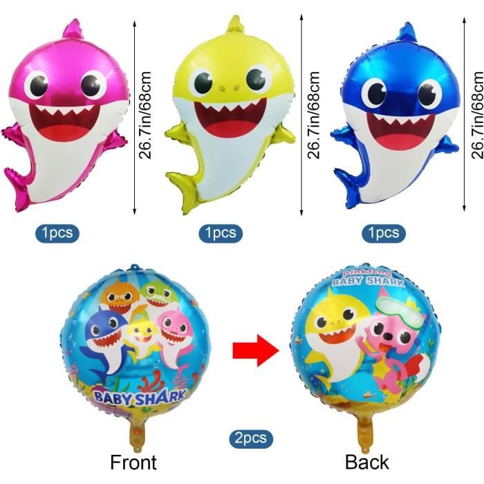 53pcs Decoration Anniversaire Shark, Deco Anniversaire Shark, Ballons Anniversaire Bébé Requin, Bannière et Décoration Gâteau pour Enfants Fête