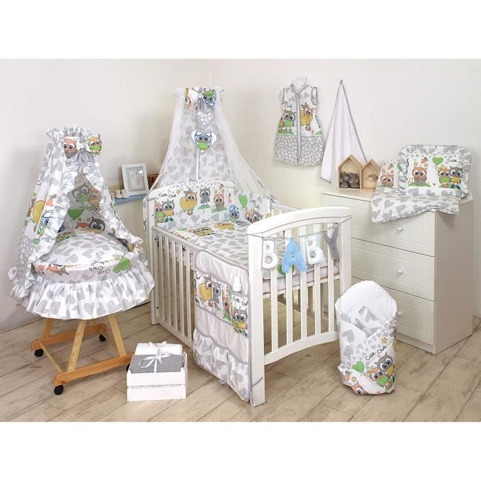 Parure de Lit 5 Pièces pour Lit Bébé 70 x 140 cm Tour de lit Couette 100 x  135 cm Oreiller Hiboux gris Coeurs Owls Enfant - Cdiscount Puériculture &  Eveil bébé