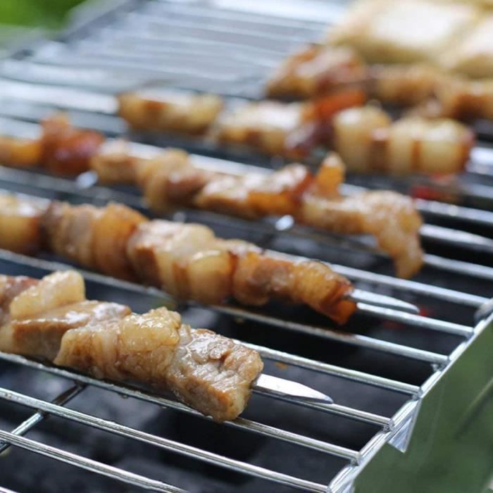 Brochettes Manche Bois 8 Brochettes Réutilisables En Inox - 40 Cm, Manche Bois - Barbecue, Jardin, Camping Accessoire Grillade - 7