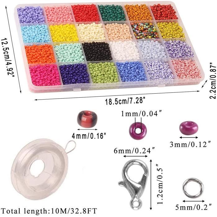 Perles de graines de verre 24 couleurs Petites perles Kit Bracelet Perles  pour la fabrication de bijoux