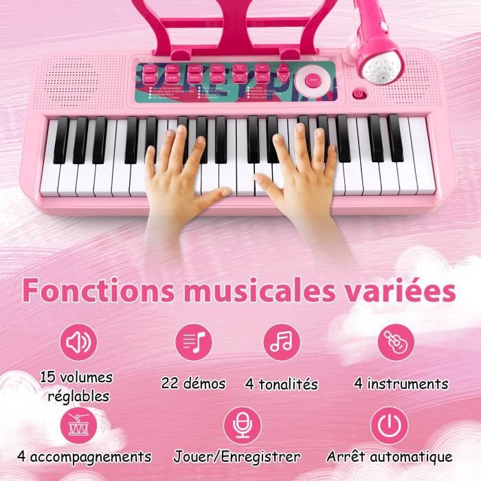 COSTWAY Piano pour Enfants de 3+ Ans avec 31 Touches,Tabouret