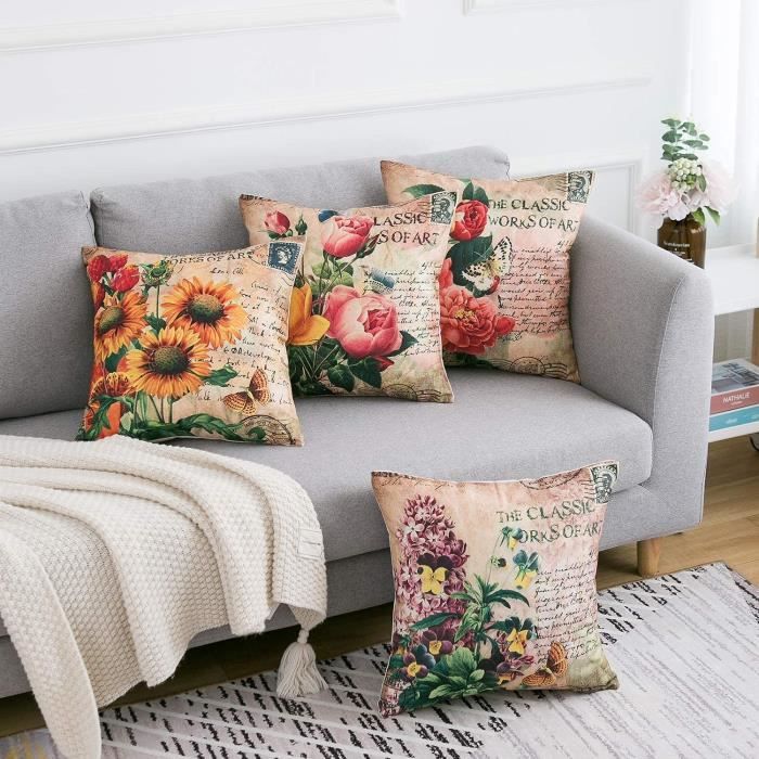 Housse De Coussin Imperméable Lot De 4 45x45cm Lavande Pastèque - Décoration Extérieure Intérieure