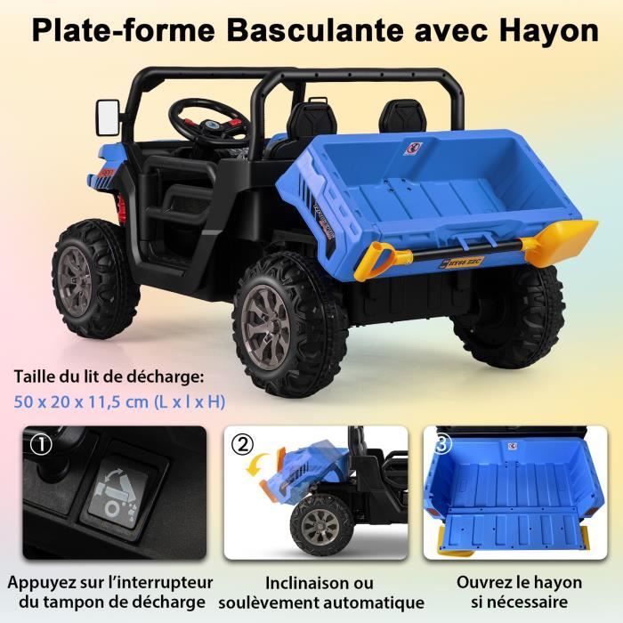 Dreamade Voiture électrique 12V Pour Enfants 3-8 Ans – Télécommande 2,4G, 2 Places, Démarrage Lent, Sons Et Lumières, Charge 59 Kg