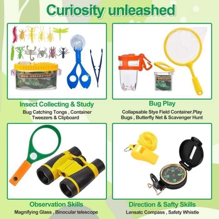Kit D’exploration Enfant Attrape-insectes – 10 Pièces, Couleur Rose – Inclus Filet, Boîte Loupe, Pince… Pour Découverte Nature