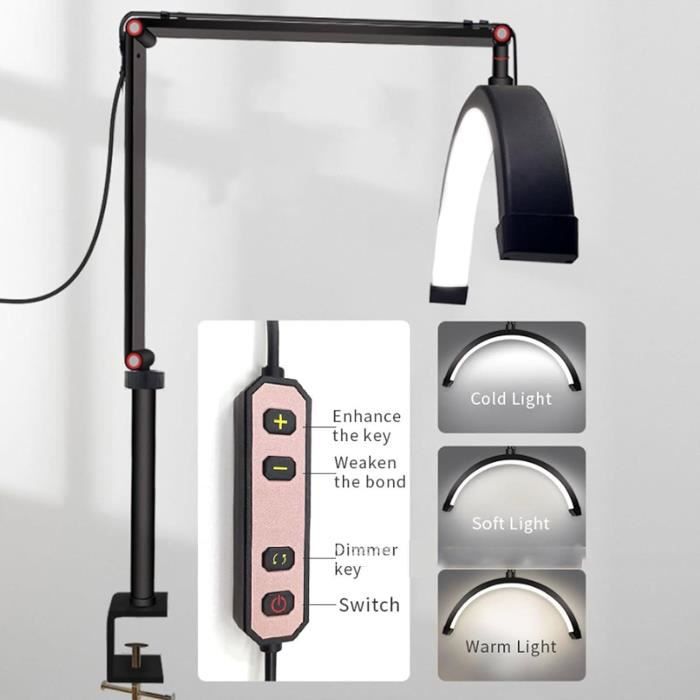 Lampe De Maquillage LED Demi-Lune Réglable - 3600LM, Température Couleur 3000K-6000K - Support Téléphone Inclus