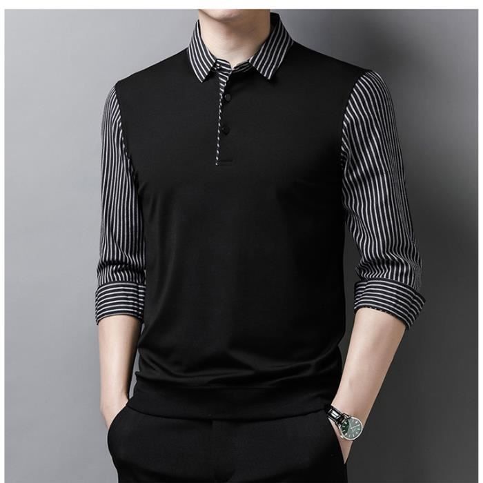 T-shirt Lin Homme à Manches Longues - Décontracté Et Trendy - Uni Ou Rayé - Pour Quotidien, Sortie, Détente