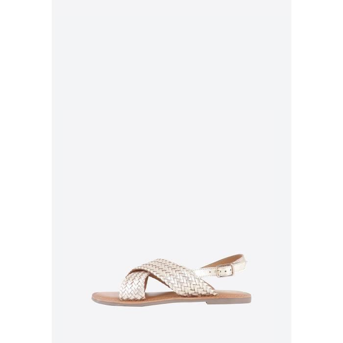 Sandales en cuir dore femme KAPORAL CLAIR Tressees Boucle de serrage Basse Or Cdiscount Chaussures