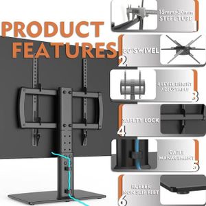 BONTEC Support TV Sur Pied Sol Pour 30-70 Pouces - Pivotant, Hauteur Réglable, 2 Étagères, Blanc