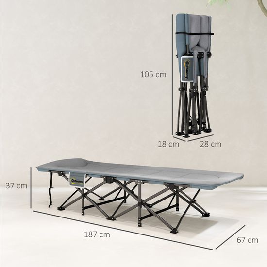Lit De Camp Pliant Relaxdays – 190x72 Cm, Matelas Et Coussin, Porte-téléphone, Charge 250 Kg, Gris
