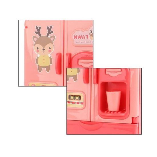RHNE Simulation Double-Porte Amusant réfrigérateur Cuisine Jouet Intelligent Meubles pour Enfants avec Cuisine Jouet Ensemble Accessoires Rose