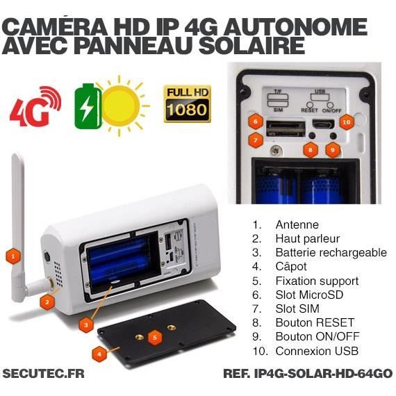 Caméra solaire IP GSM 4G HD 1080P, waterproof