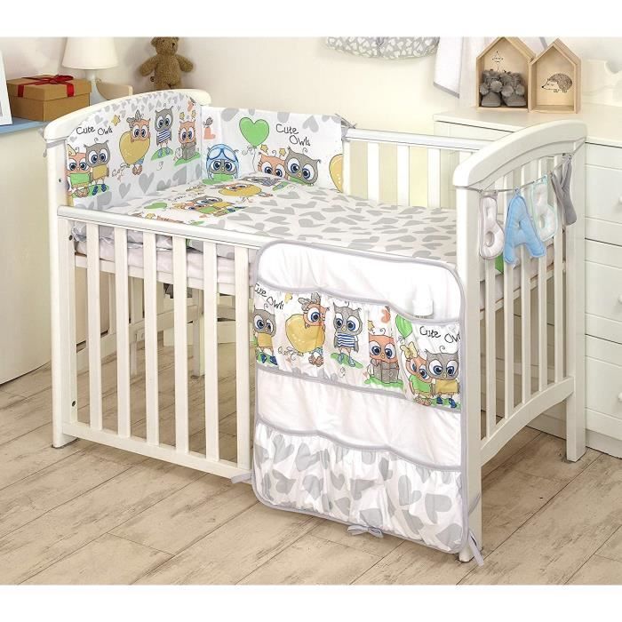 Parure de Lit 5 Pièces pour Lit Bébé 70 x 140 cm Tour de lit Couette 100 x  135 cm Oreiller Hiboux gris Coeurs Owls Enfant - Cdiscount Puériculture &  Eveil bébé