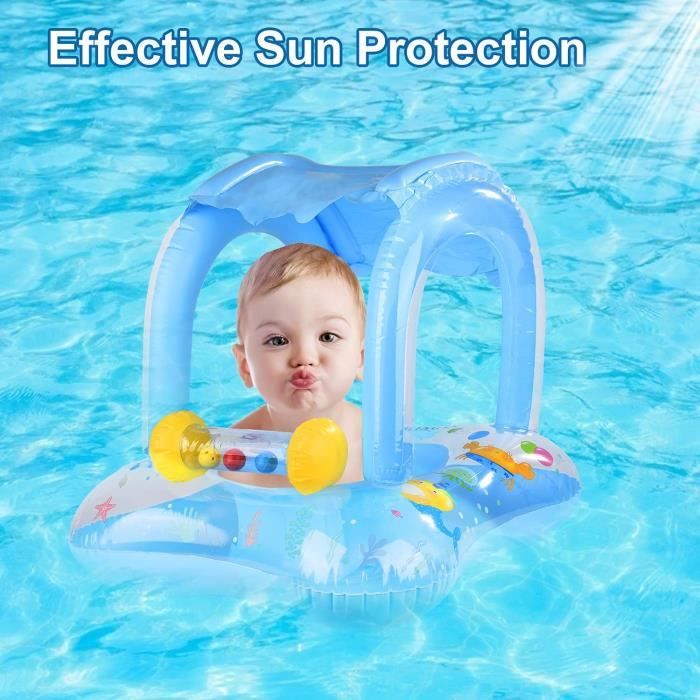 Bouée de natation gonflable pour enfant - Mignon - Siège de natation - Avec corne et poignées - Jouet de piscine pour filles et garçons de 1 à 5 ans
