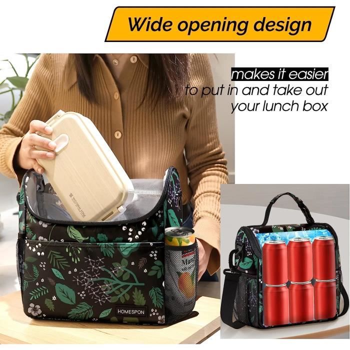 HOMESPON Sac Isotherme Repas Femme Homme Glaciere Lunch Bag Lunch Box  Bureau Travail Pique-nique (Noir) : : Cuisine et Maison