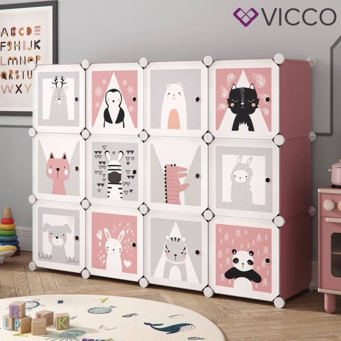 Armoire-penderie Enfant Vicco Andy – 12 Compartiments, Bleue, DIY, 145x110x36.5 Cm