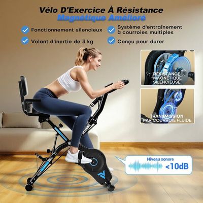Vélo D’appartement Pliable SLUNSE – 5 Positions, 16 Niveaux Magnétiques, Ultra Silencieux (< 10 DB), Jusqu’à 160 Kg