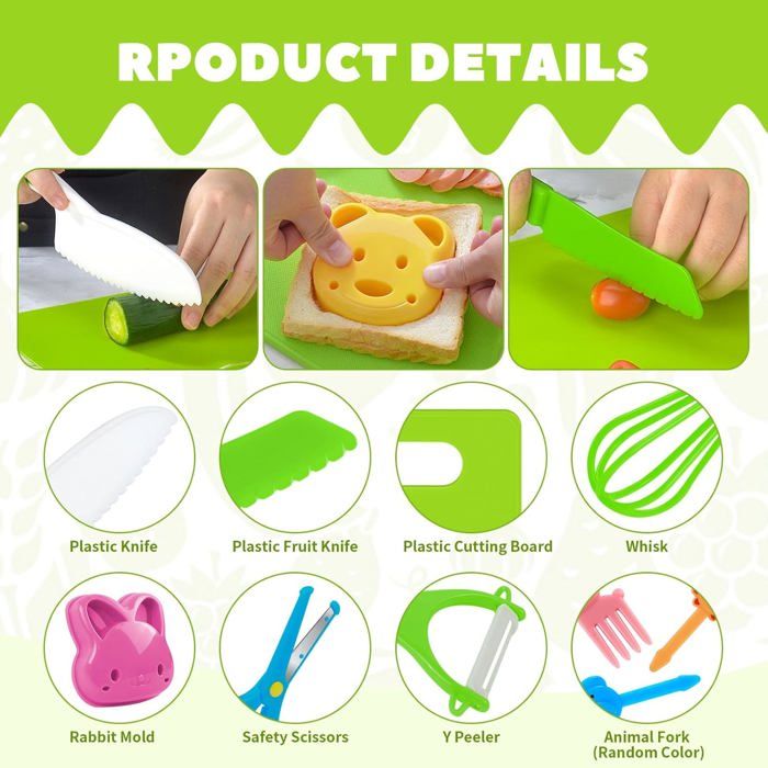 Kit Cuisine Enfant 20 Pièces - Couteaux Montessori Plastique, Éplucheur, Planche Et Accessoires Sécurisés