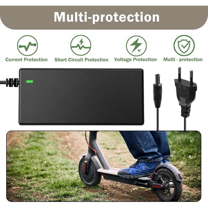 Chargeur Trotinette Electrique, 42V 2A Chargeur Hoverboard avec 4