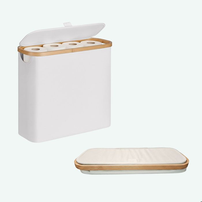 Relaxdays Support Papier Toilette 2 Compartiments - Meuble Salle De Bain Blanc Argenté 77x18.5x17.5 Cm Avec Porte Magnétique