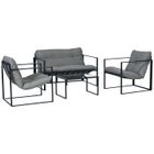 Salon de jardin - Outsunny - 4 pièces - avec canapé 2 places, 2 fauteuils et 1 table basse 3 coussins - acier noir polyester - gris