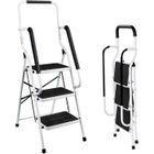 DAYPLUS Escabeau 3 marches Rabattable avec main courante et marches antidérapantes, escabeau pliant Escabeau de ménage