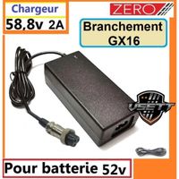 Chargeur trottinette 58,8v 2A pour batterie 52v - GX16 - Dualtron mini, Zero 10x, vsett 9, mobygum