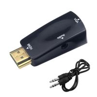 Noir Adaptateur HDMI vers VGA mâle vers femelle, convertisseur de câble Audio Aux, PS4 TV Box, Port d'afficha
