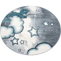 Ayyildiz - Tapis chambre d´enfant ours la pêche aux étoiles nuages  Gris-Blanc-Blue - (120x120 cm ronde)