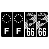 Lot de 4 Autocollants Sticker Plaque d’immatriculation 66 Logo Blason Pays Catalan Logo Ane Noir & F Europe