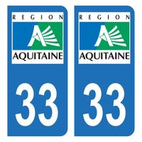 Autocollant Stickers plaque d'immatriculation voiture auto département 33 Gironde Logo Région Aquitaine
