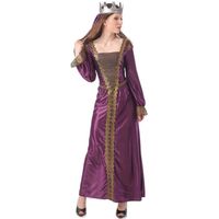 Déguisement princesse médiévale femme - Violet - XS - Effet satiné - Broderies dorées - Couronne incluse