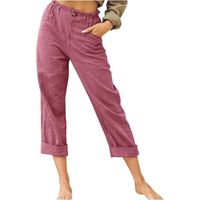 Pantalon Femme Couleur Unie Décontracté élastique Pantalon avec Poche Zippé Vin-S