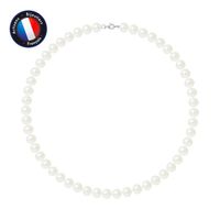 PERLINEA - Collier Perle de Culture d'Eau Douce AAA+ - Semi-Ronde 8-9 mm - Blanc Naturel - Argent 925 Millièmes - Bijoux Femme