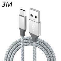 Cable Nylon Tressé Argent Type USB-C 3M pour Samsung galaxy A22 4G - A22 5G - A32 4G - A32 5G - A40 - A41 - A42 [Toproduits®]