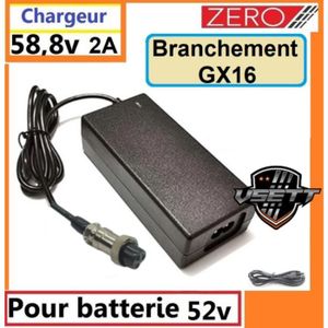 PIECES DETACHEES TROTTINETTE ELECTRIQUE Chargeur trottinette 58,8v 2A pour batterie 52v - GX16 - Dualtron mini, Zero 10x, vsett 9, mobygum