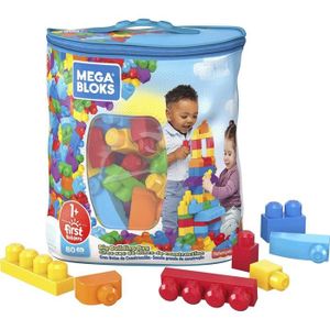 ASSEMBLAGE CONSTRUCTION Mega Bloks Sac bleu, jeu de blocs de construction, 80 pieces, jouet pour bebe et enfant de 1 a 5 ans, DCH63