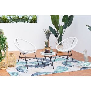 Salon de jardin table et 2 fauteuils œuf cordage bleu - IZMIR