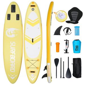 STAND UP PADDLE Stand Up Paddle Gonflable Planche Gonflable avec Siege - PULUOMIS - Jaune - 335x76x16cm - Charge Max 150kg