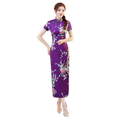 Robe O490p Cheongsam Robe Chinoise Surdimensionne Long Qipao Mariage Tenue Vetements Costume Pour Taille 50 Violet Achat Vente Robe Bientot Le Black Friday Cdiscount